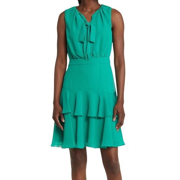 Ted Baker Dress Zandaa Asymmetric Tiered Ruffle green size 5 (US 12) - Picture 1 of 8